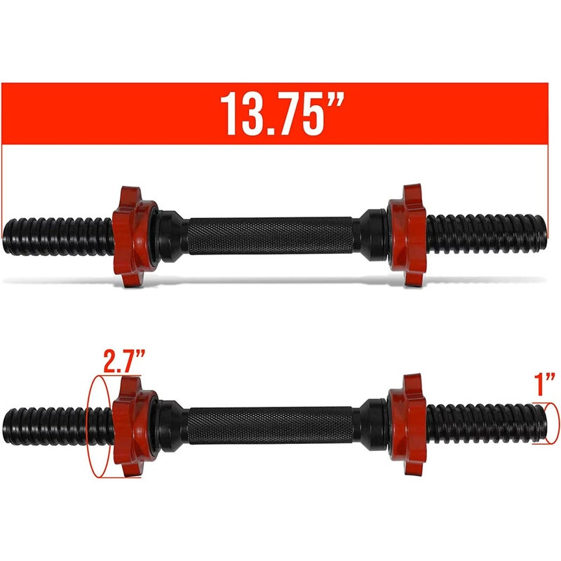 Yes4All Pair of Threaded Dumbbell Handles, Dumbbell Bar with Collars, Chrome/Rubber Grip, Fit 1 Inch Plates, Weight Bar Connector 14 Inches - Black - Image 2